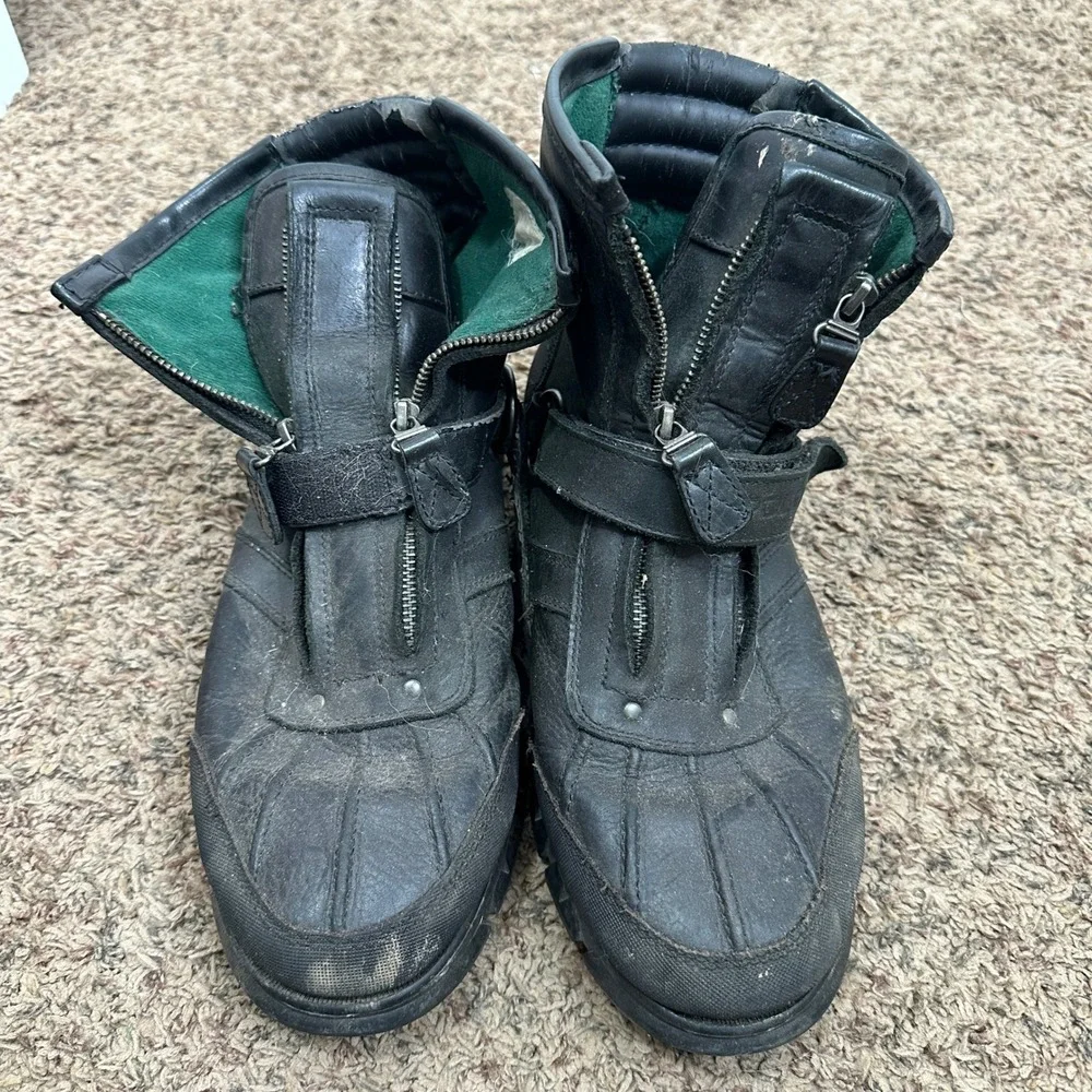 Polo Ralph Lauren Conquest Hi III Mens Black Leather Zip Up Duck Boots READ